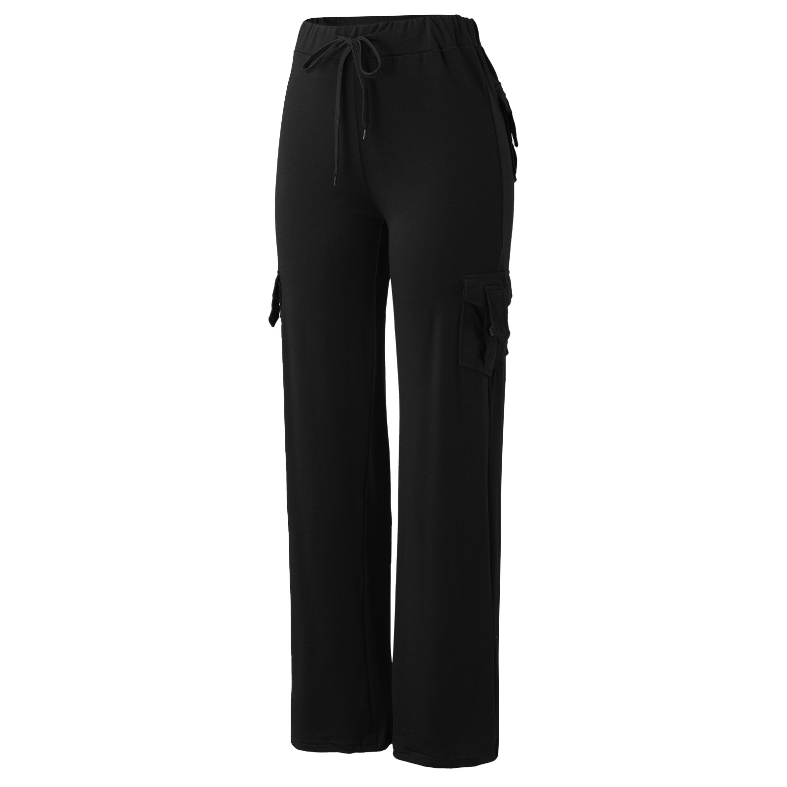 thumbnail image 5 of Pantalones cargo informales con cintura elástica para mujer: pierna ancha, bolsillos, poliéster, largo completo, primavera/otoño/invierno - S-XL, 5 of 5